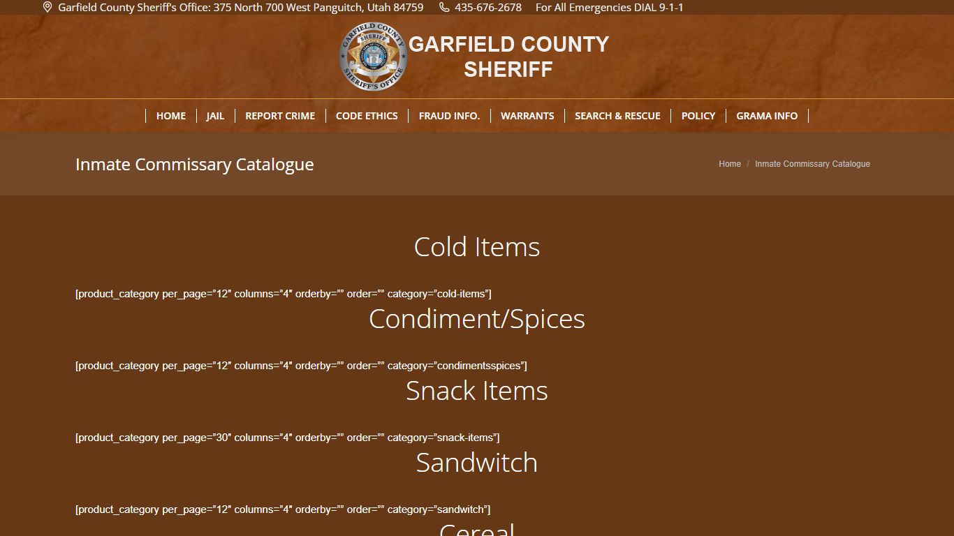 Inmate Commissary Catalogue – Garfield County Sheriff | Panguitch, Utah